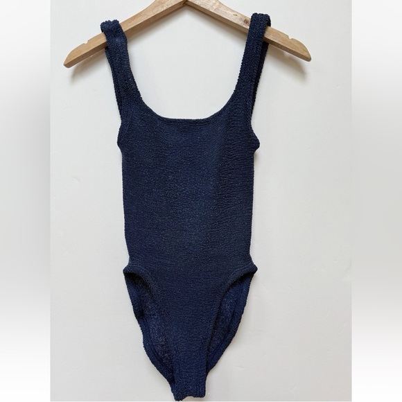 Hunza G Other - Hunza G London Crinkle One-Piece Swimsuit Square Neck Metallic Navy